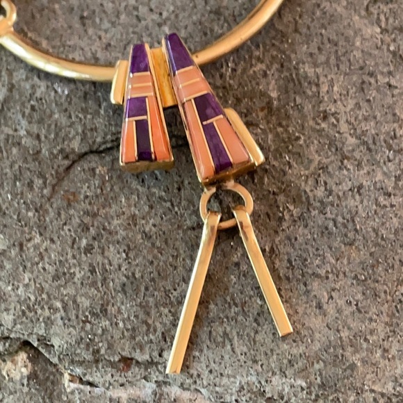 Vintage Navajo Tom David 14K Inlay Necklace and Earrings Native American - Picture 8 of 16